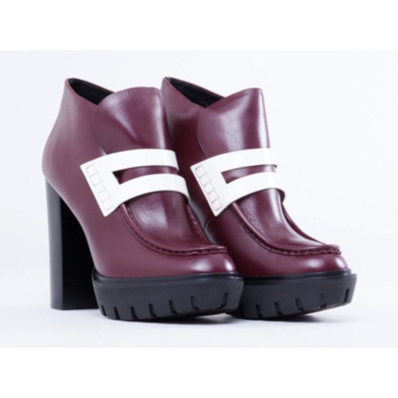Kenzo bordeaux white platform leather loafer heels - Picture 1 of 10